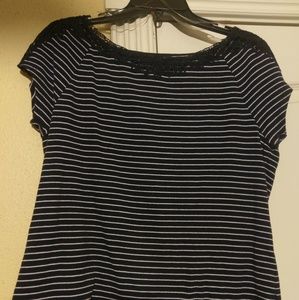 Chaps navy and white striped blouse